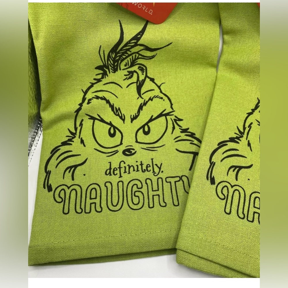 NEW GRINCH DEFINITELY NAUGHTY 19”X25” KITCHEN  TOWEL DR. SEUSS SET OF 2